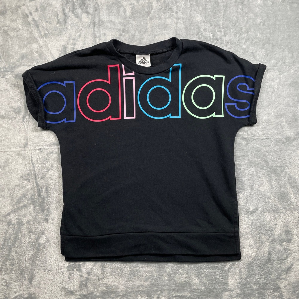 Adidas Black Short Sleeve Sweatshirt Girls Rainbow Logo XL 16